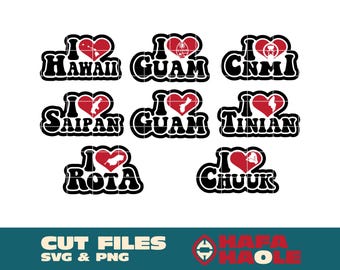 Amo Guam CNMI Hawaii Saipan Tinian Rota Chuuk - SVG, PNG Download digitale istantaneo - Laser, plotter da taglio vinile, Silhouette, Cricut, decalcomania, adesivo