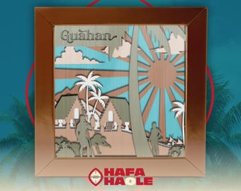 Guahan Latte Stone Village Shadowbox - SVG, PNG Download digitale istantaneo - Laser, Taglierina in vinile, Silhouette, Cricut, Decalcomania, Adesivo