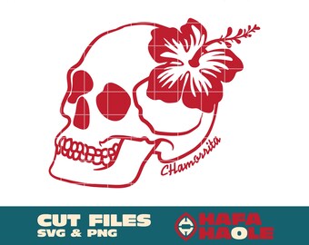 Hibiscus CHamorrita Skull - SVG, PNG Download digitale istantaneo - Laser, Taglierina in vinile, Silhouette, Cricut, Decalcomania, Adesivo