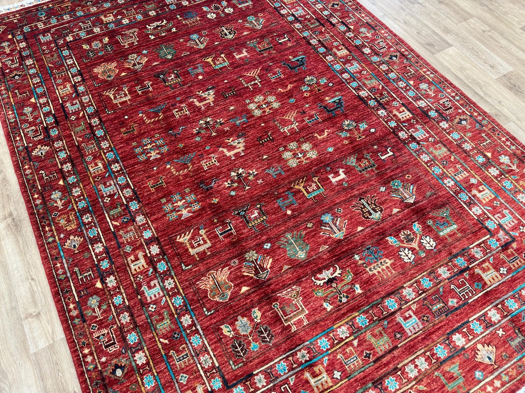 Red Animal Rug 6x8 Red Animals Life Rectangle Area Rug - Best Kids Room Rug ...