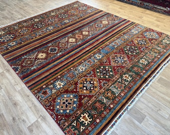 8x10Hand Knotted Afghan Khorjin Area Rug  – Vegetable Dye Wool Carpet - traditional Rugs