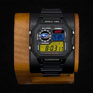 Subaru STI-Inspired Custom Casio AE1200 Digital Watch, Blue and Yellow Rally Design