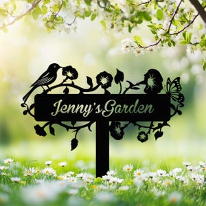 Custom Metal Bird with Flower Garden Decor, Personalized Flower Garden Sign, Custom Garden Name Sign, Home Gift