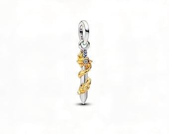 Mulan Gold Dragon Sword Dangle Charm S925 Sterling Silver Pandora Pendant