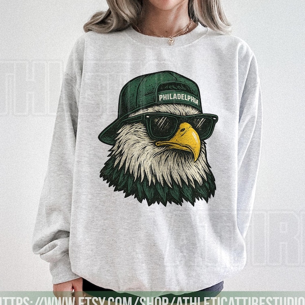 Sudadera vintage de la mascota del equipo de fútbol de Filadelfia, camiseta de los Philadelphia Eagles, cuello redondo retro de los Eagles, regalo vintage para fanáticos de los Eagles (FAM4)