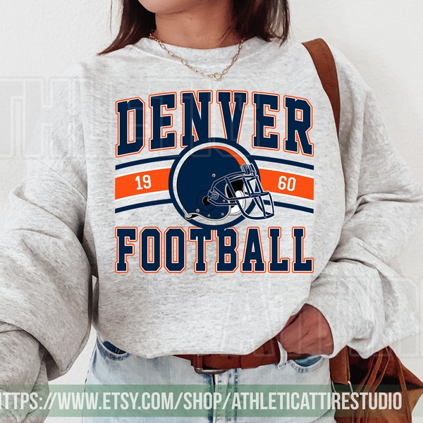 Camiseta de sudadera estilo vintage de fútbol de Denver, camiseta retro de cuello redondo de fútbol de Denver, suéter de regalo para fanáticos del fútbol de Denver, fútbol dominical FLC10
