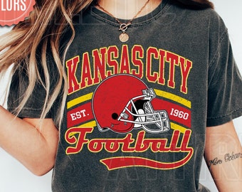 Kansas City Football Comfort Colors Vintage Style T-Shirt, Kansas City Football Crewneck, Football T-Shirt, Kansas City Fan Gifts FDS8