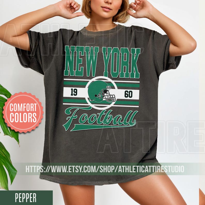 New York Football Retro 80s Vintage Style Comfort Colors Crewneck T-Shirt, New York Football Tshirt, Jets Sunday Football Fan Gifts FRE28 image 2