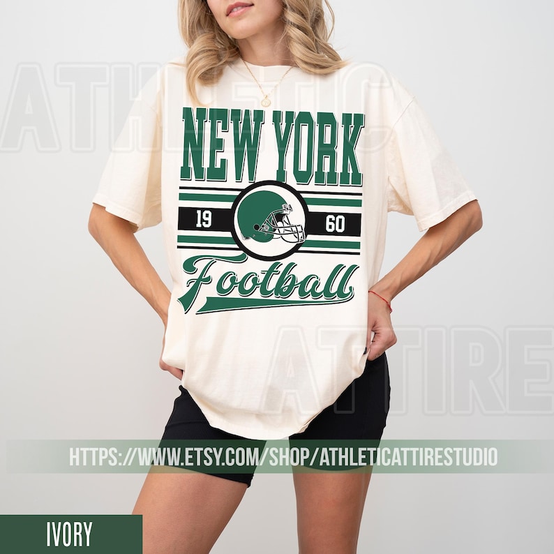 New York Football Retro 80s Vintage Style Comfort Colors Crewneck T-Shirt, New York Football Tshirt, Jets Sunday Football Fan Gifts FRE28 image 3