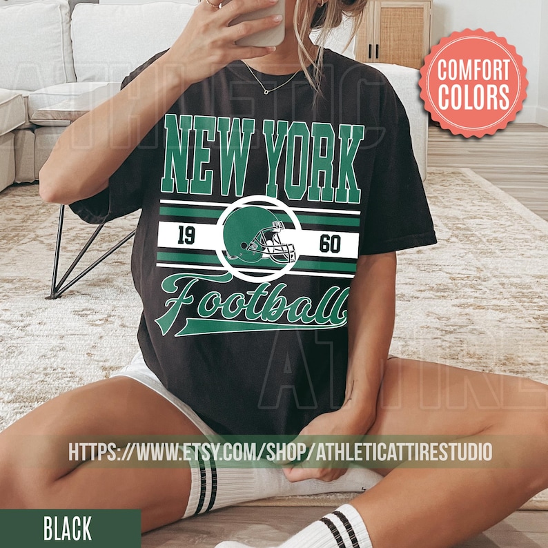 New York Football Retro 80s Vintage Style Comfort Colors Crewneck T-Shirt, New York Football Tshirt, Jets Sunday Football Fan Gifts FRE28 image 4