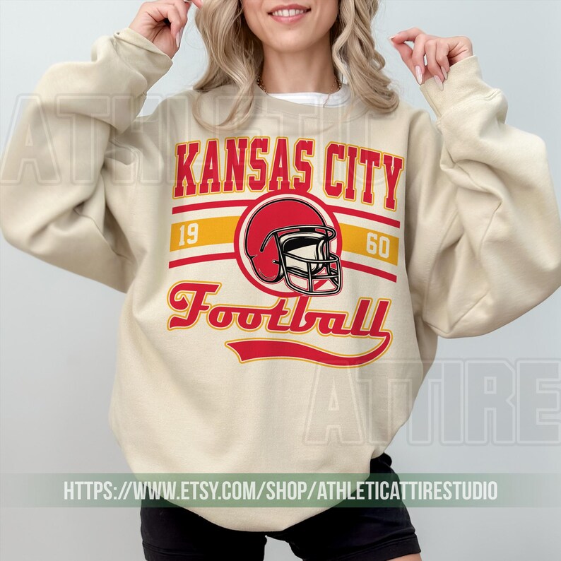 Kansas City Football Vintage Sweatshirt T-Shirt, Kansas City Football Crewneck, Kansas City Football Sweatshirt, Kansas City Fan Gifts FBN8 image 2
