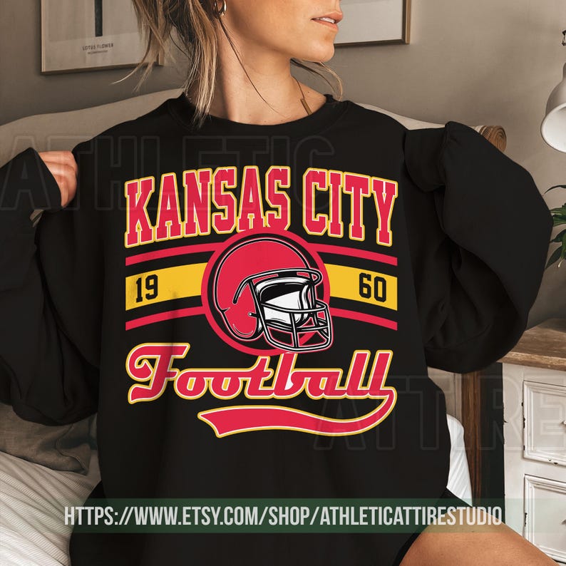 Kansas City Football Vintage Sweatshirt T-Shirt, Kansas City Football Crewneck, Kansas City Football Sweatshirt, Kansas City Fan Gifts FBN8 image 1