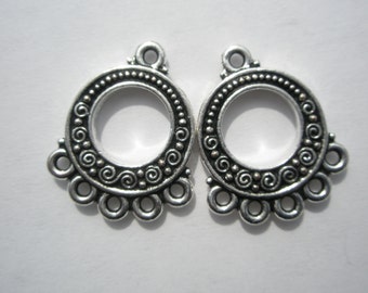 TierraCast Spirals and Bead Links, Antiqued Fine Silver Plate - 22.5x18.2mm - 2