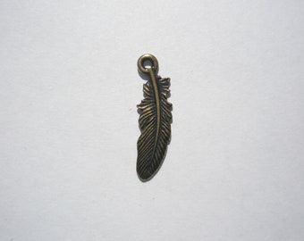 TierraCast Small Feather Drop/Charm, Antiqued Brass Plate - 6.75x23mm - 1