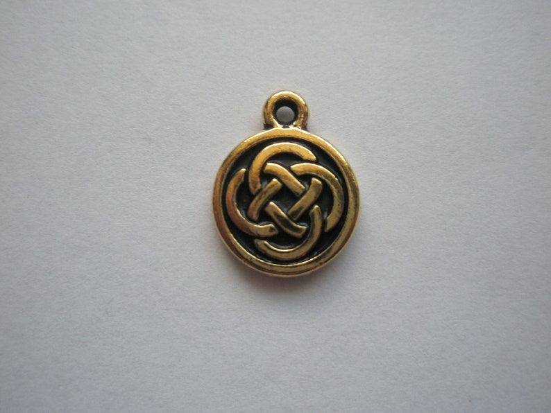 TierraCast Celtic Round Charm/Drop, Antiqued 22K Gold Plate 11.75x15mm 1 image 2