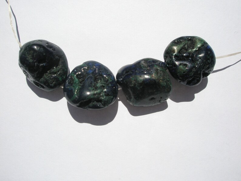 16-17x15-17x11-12mm 4 Natural AzuriteMalachite med-lg Nugget Beads