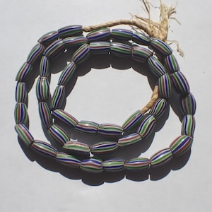 Antique Venetian Chevron Melon Trade Beads, Multi color- 11-14x6-7mm - strand