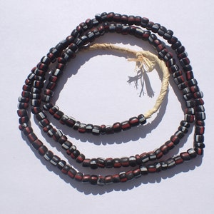 Antique Striped Pony Trade Beads, Black w red/white stripes- 4-5mm - Strand