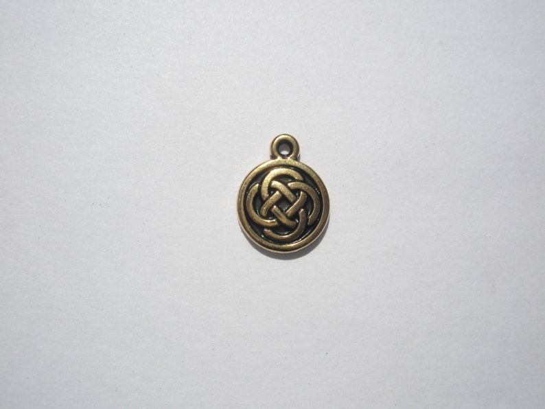 TierraCast Celtic Round Charm/Drop, Antiqued 22K Gold Plate 11.75x15mm 1 image 1