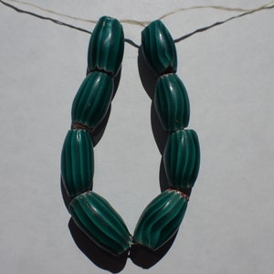 Antique Venetian  Melon Trade Beads, Lg Teal Chevrons- 16-18x9.5-10mm - 8pc (5.25&quot;)