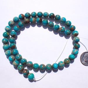 Genuine Solid Kingman Blue Turquoise w matrix Round Gemstone Beads - 7.5-8mm - Strand