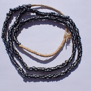 Antique Venetian Striped Pony/Cut cane Trade Beads, Black w White - 5-6mm - Strand