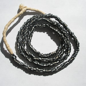 Antique Venetian Striped Pony/Cut cane Trade Beads, Black w White - 5-6mm - Strand