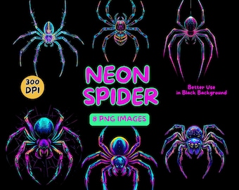 Neon Spinne Digitale Kunst - Neon Spinne PNG - Neon Spinne Clipart - Bunte Spinne - Kommerzielle Nutzung Illustrationen - Digital Design - Clip Art