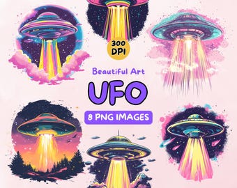 UFO Art Design Digital Download, ufo PNG, Alien Clip Art, 300 DPI Alein Art, Commercial Use ufo Illustrations, Digital Design, Clip Art
