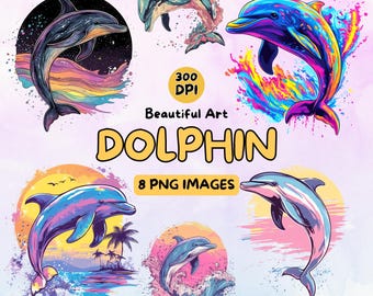 Dolphin Art Design Digital Download, Dolphin PNG, Dolphin Clip Art, 300 DPI, Commercial Use Illustrations, Ocean Digital Design