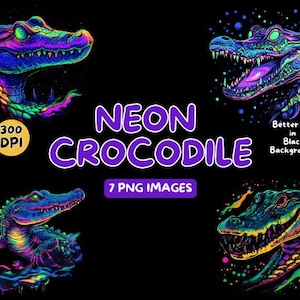 Neon Crocodile Digital Art - Neon Crocodile PNG - Neon Clipart - Colorful Art - Commercial Use Illustrations - Digital Design - Clip Art