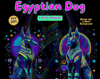 Neon Egyptian Dog Digital Art - Neon Anubis - Neon Egyptian Clipart - Colorful Egyptian Dog - Commercial Use Illustrations - Digital Design