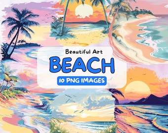 Belle plage Art Design téléchargement numérique, plage PNG, Art de l'été, 300 DPI, Illustrations à usage commercial, autocollant de plage, plage Clip Art