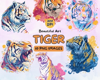 Digital nedladdning av tigerkonstdesign, tiger PNG, tigerklippkonst, 300 DPI, illustrationer för kommersiellt bruk, digital design av tiger, konst för vilda djur