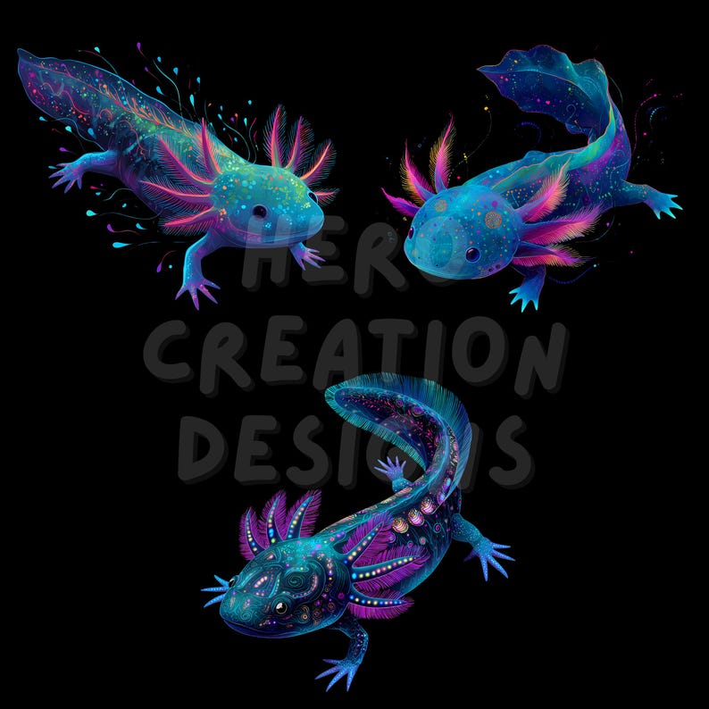 Neon Axolotl Digital Art - Neon Axolotl PNG - Neon Axolotl Clipart ...