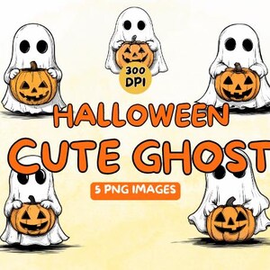 Download digitale di design di arte di fantasmi carini - Bellissimo PNG di Halloween - 300 DPI - Illustrazioni per uso commerciale - Design digitale - Clip Art