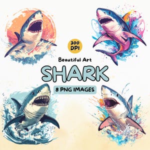Shark Art Design Digital Download, Shark PNG, Shark Clip Art, 300 DPI, Commercial Use Shark Illustrations, Digital Design, Ocean Clip Art
