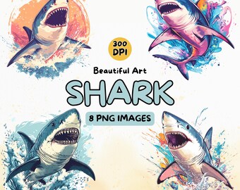 Shark Art Design Digital Download, Shark PNG, Shark Clip Art, 300 DPI, Commercial Use Shark Illustrations, Digital Design, Ocean Clip Art