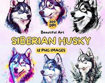 Siberian Husky Art Design Digital Download, Dog PNG, 300 DPI, Commercial Use Illustrations, Digital Design, Dog Clip Art, Animal Art