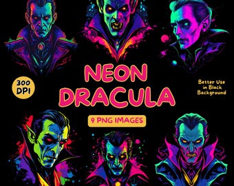 Arte digitale di Neon Dracula - Halloween al neon - Clipart di Neon Dracula - Arte di Halloween - Illustrazioni per uso commerciale - Clip art al neon