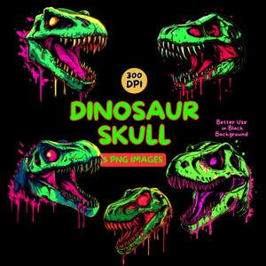 Dinosaur Skull Digital Art - Neon Dinosaur PNG - Neon Clipart - Colorful Dinosaur - Commercial Use Illustrations - Digital Design - Clip Art