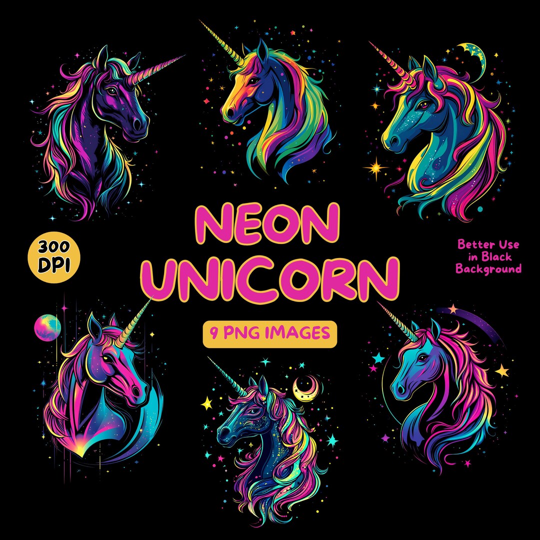 Neon Unicorn Digital Art - Neon Unicorn - Neon Clipart - Colorful PNG ...