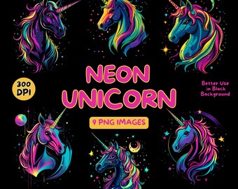 Neon Unicorn Digital Art - Neon Unicorn - Neon Clipart - Colorful PNG - Commercial Use Illustrations - Digital Design - Fantasy Clip Art