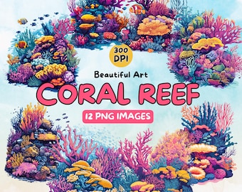 Hermoso diseño de arrecife de coral, descarga digital, coral PNG, 300 DPI, ilustraciones para uso comercial, diseño digital oceánico, clip art oceánico