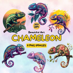 Prachtige kameleon Art Design digitale download - kameleon PNG - 300 DPI - reptielenillustraties commercieel gebruik - digitaal ontwerp - illustraties