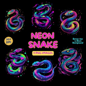 Neon Snake Digital Art - Neon Snake PNG - Neon Snake Clipart - Colorful Snake - Commercial Use Illustrations - Digital Design - Clip Art