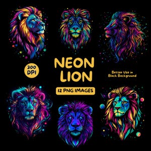Neon Lion Digital Art - Neon Lion PNG - Neon Lion Clipart - Colorful Lion - Commercial Use Illustrations - Digital Design - Clip Art