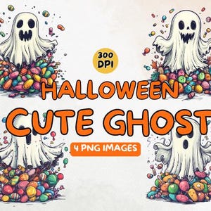Joli fantôme avec des bonbons Design en téléchargement numérique - Beautiful Halloween PNG - 300 DPI - Illustrations à usage commercial - Design numérique - Clip Art