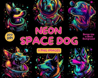 Neon Space Dog Digital Art - Neon Space Dog PNG - Neon Dog Clipart - Colorful Dog - Commercial Use Illustrations - Digital Design