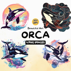 Orca Art Design Digital Download, Orca PNG, Orca Clip Art, 300 DPI, Commercial Use Orca Illustrations, Digital Design, Ocean Clip Art